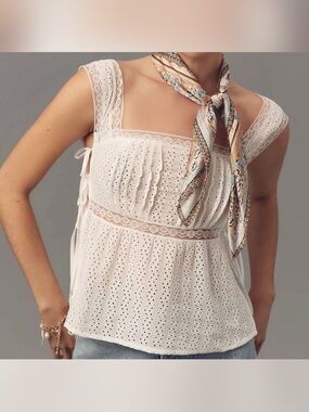 Pilcro White Eyelet Lace Sleeveless Top - Women -#007S